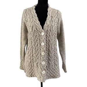 Irelandseye Wool Cashmere Aran Cable Knit Cardigan Sweater XL Made in Ireland